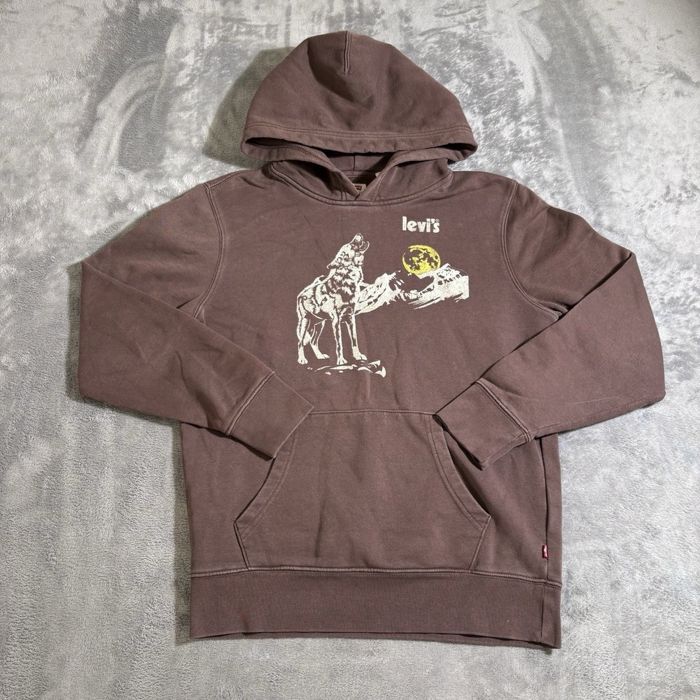 Levi's Graphic Hoodie Standard XS Brown Wolf Moon Nature Pullover Sweatshirt